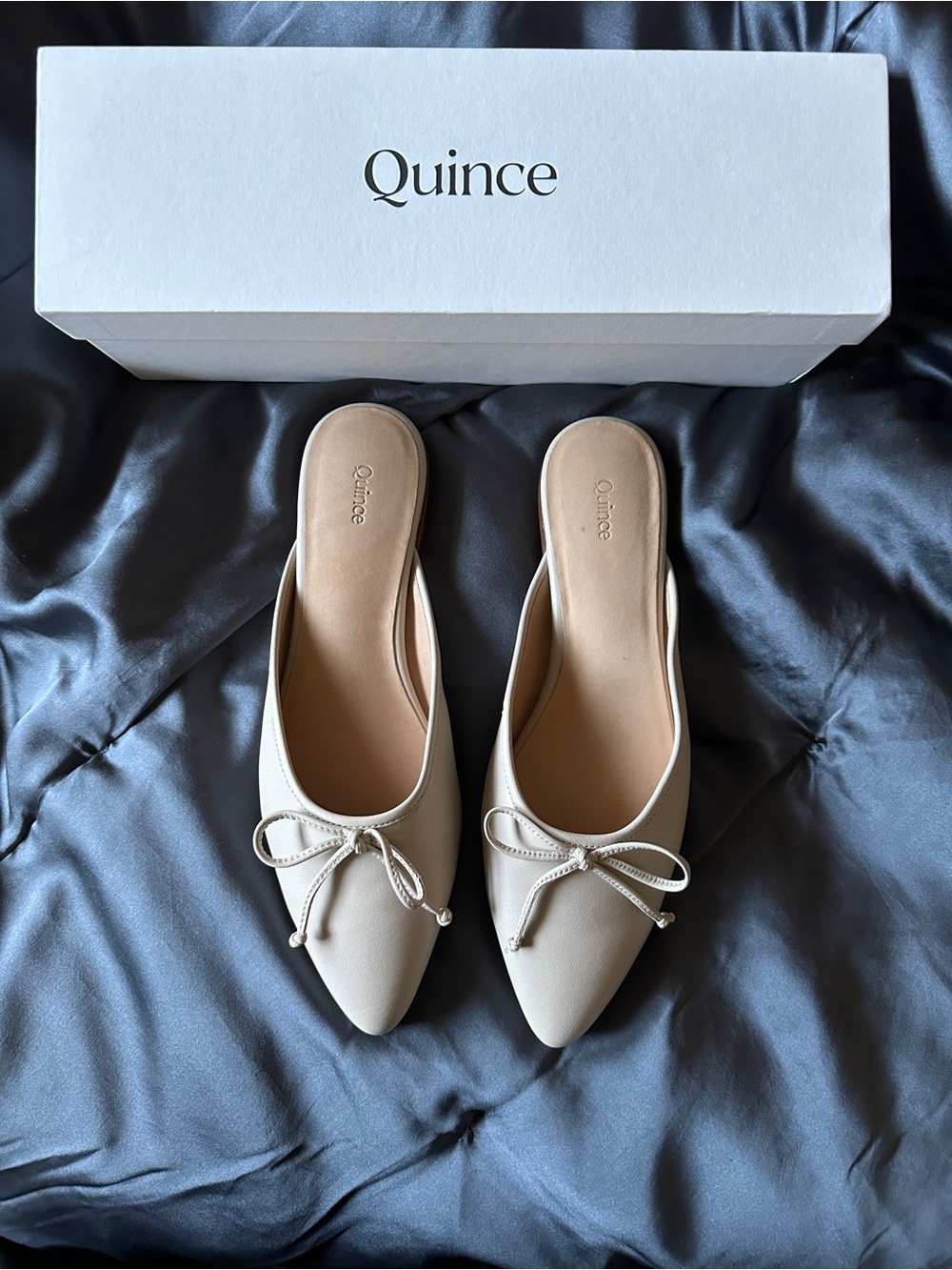 Quince Italian Leather Pointed Mule in Almond - Rare Discontinued!
